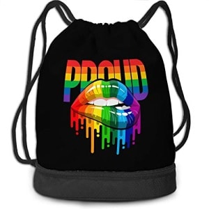 Mochila con cordón para gimnasio, yoga, deportes al aire última intervensión, Impresión 3D., LGBT Pride Biting Lip, 15"x16"