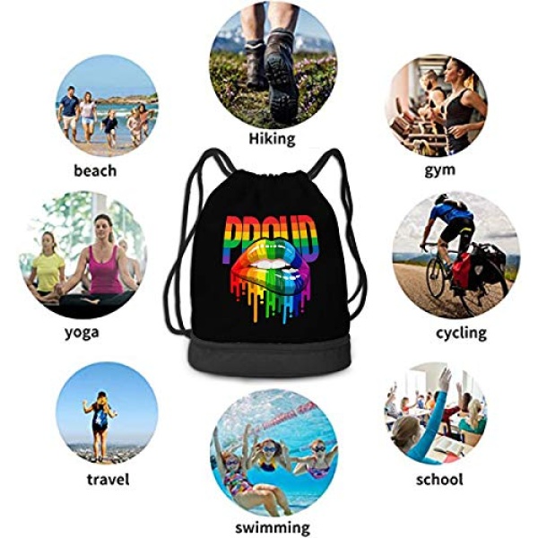 Mochila con cordón para gimnasio, yoga, deportes al aire última intervensión, Impresión 3D., LGBT Pride Biting Lip, 15"x16" - Image 7