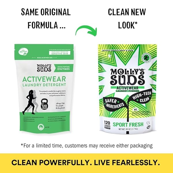 Molly's Suds Active Wear Detergente para la colada | Polvo natural extra fuerte, antimanchas y seguro para telas de rendimiento y piel sensible | 120 cargas - Image 3