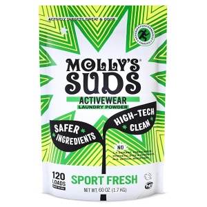 Molly's Suds Active Wear Detergente para la colada | Polvo natural extra fuerte, antimanchas y seguro para telas de rendimiento y piel sensible | 120 cargas