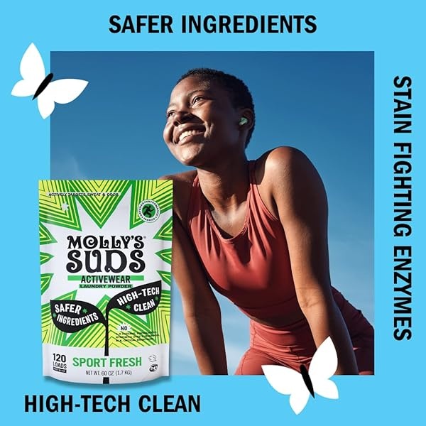 Molly's Suds Active Wear Detergente para la colada | Polvo natural extra fuerte, antimanchas y seguro para telas de rendimiento y piel sensible | 120 cargas - Image 5