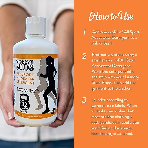 Molly's Suds All Sport Laundry Wash | Detergente natural para ropa de entrenamiento, ropa deportiva y tejidos deportivos | 64 cargas (paquete de 2) - Image 5
