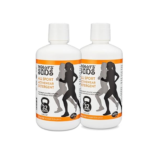 Molly's Suds All Sport Laundry Wash | Detergente natural para ropa de entrenamiento, ropa deportiva y tejidos deportivos | 64 cargas (paquete de 2)