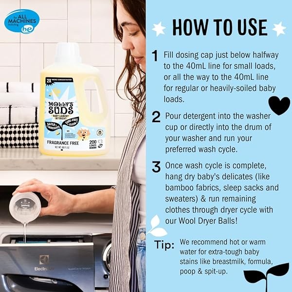 Molly's Suds Baby Liquid Laundry Detergent | Removes Formula, Poop & Spit-Up Stains | Extra Gentle on Newborn Skin (Fragrance Free, 100 Loads) - Image 8
