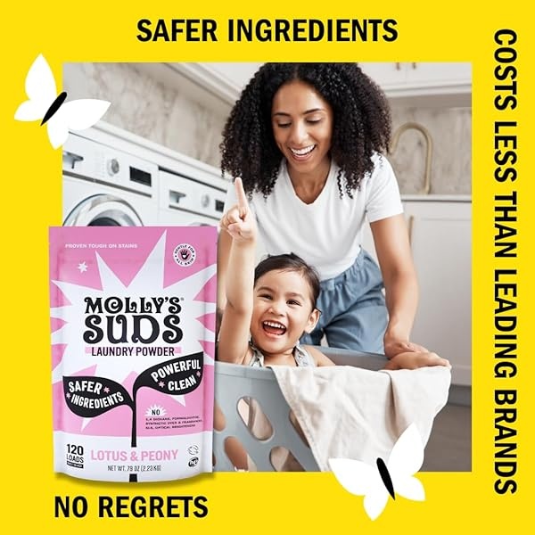 Molly's Suds Detergente en polvo original para ropa | Detergente natural para la ropa para pieles sensibles | Ingredientes derivados de la tierra, lucha contra las manchas | Aroma de loto y peonía, 120 cargas - Image 5
