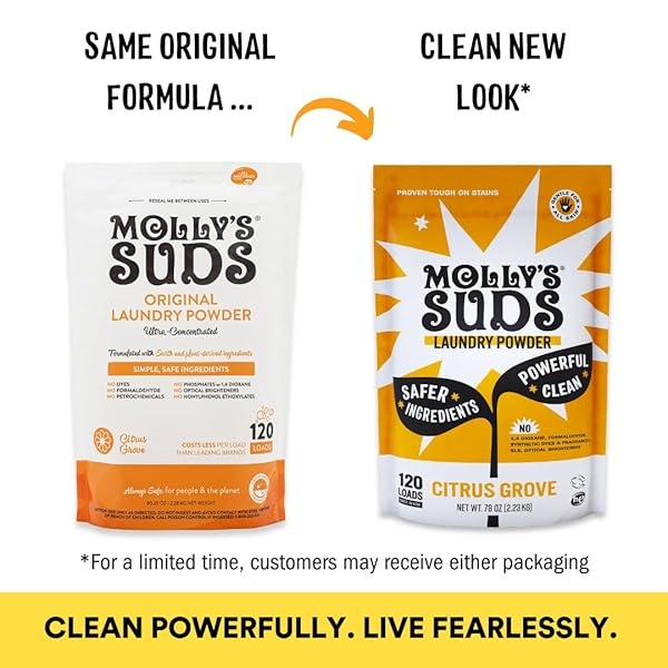 Molly's Suds Detergente en polvo original para ropa | Detergente natural para la ropa para pieles sensibles | Ingredientes derivados de la tierra, lucha contra las manchas | Aroma Citrus Grove, 120 cargas - Image 3
