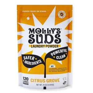 Molly's Suds Detergente en polvo original para ropa | Detergente natural para la ropa para pieles sensibles | Ingredientes derivados de la tierra, lucha contra las manchas | Aroma Citrus Grove, 120 cargas
