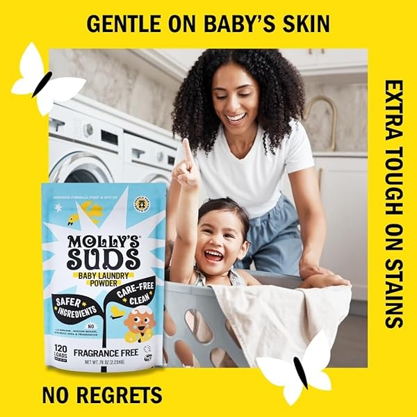 Molly's Suds Detergente en polvo para ropa de bebé, extra suave para recién nacidos, piel sensible, elimina la leche materna, fórmula y manchas de caca | Sin fragancia, 120 cargas - Image 5