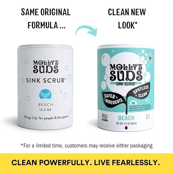 Molly's Suds Fregadero y exfoliante multiusos | Elimina suavemente las manchas, elimina la grasa y la gime, pule los arañazos | Ingredientes derivados de la tierra | Paquete de 2, aroma de playa - Image 3