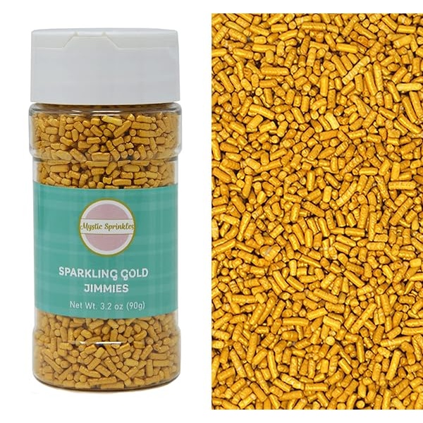 Mystic Sprinkles Sparkling Gold Jimmies Botella de 3.5 onzas