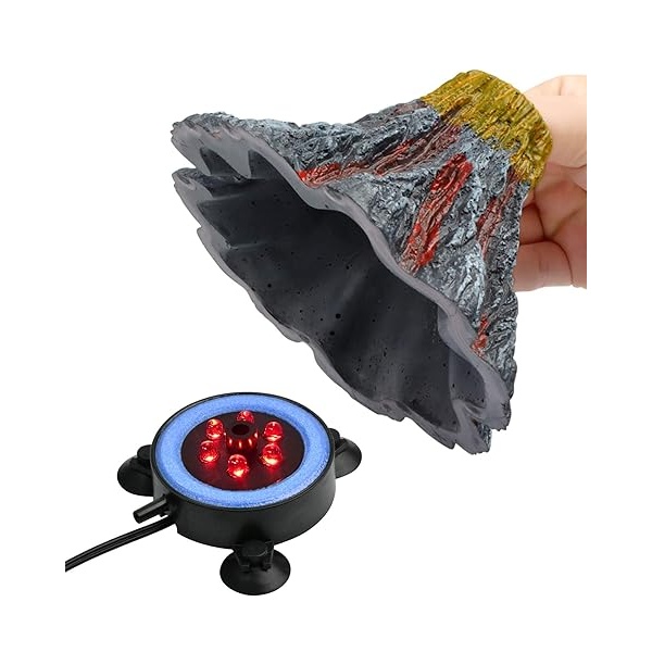 NICREW - Kit de adorno de volcán para acuario, decoración de burbujas para peceras, acuario con luz LED roja - Image 3