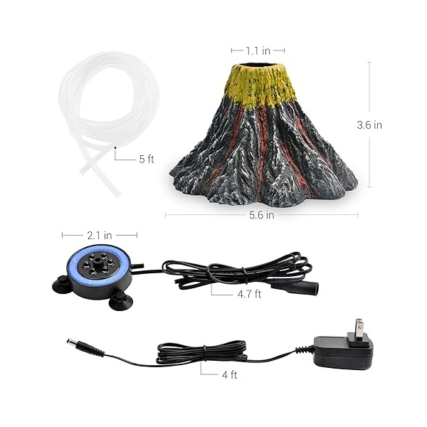 NICREW - Kit de adorno de volcán para acuario, decoración de burbujas para peceras, acuario con luz LED roja - Image 6