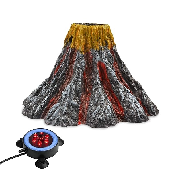 NICREW - Kit de adorno de volcán para acuario, decoración de burbujas para peceras, acuario con luz LED roja
