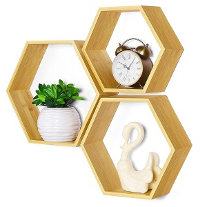 NORCEESAN Juego de 3 estantes hexagonales de bambú flotantes de panal