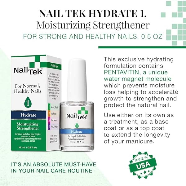 Nail Tek Hydrate 1, fortalecedor hidratante para uñas fuertes y saludables, nutrir, proteger las uñas de astillas, partidas, pelar y roturas, 14.2 g, paquete de 2 - Image 4