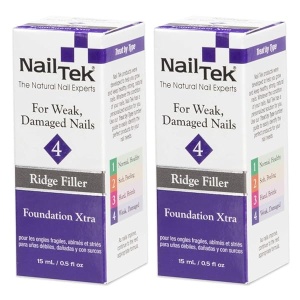Nail Tek base, capa base de fortalecimiento de relleno Ridge, 2 paquetes, Foundation Xtra 4 for Weak, Damaged Nails