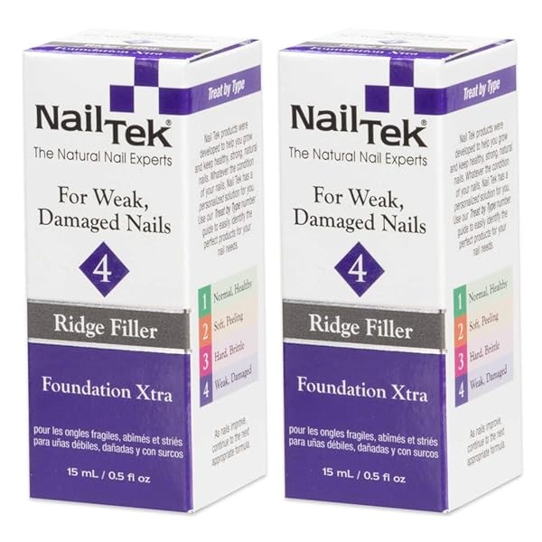 Nail Tek base, capa base de fortalecimiento de relleno Ridge, 2 paquetes, Foundation Xtra 4 for Weak, Damaged Nails