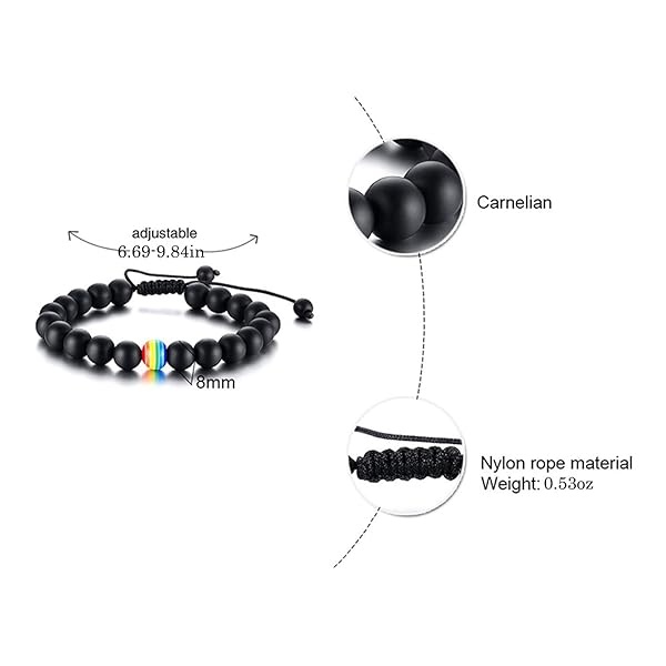 Nanafast 2 pulseras de orgullo LGBTQ con abalorio de 8 mm/10 mm para parejas de arcoíris para gays y lesbianas, turquesa, roca de lava, ágata mate, pulsera trenzada de orgullo LGBT, regalo ajustable, Fibra sintética - Image 3