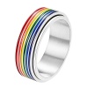 Nanafast Anillo de acero inoxidable de 8 mm con diseño de bandera de arco iris, gays, lesbianas, anillo giratorio para hombres y mujeres Plateado