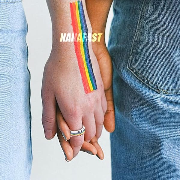 Nanafast Anillo de acero inoxidable de 8 mm con diseño de bandera de arco iris, gays, lesbianas, anillo giratorio para hombres y mujeres Plateado - Image 6