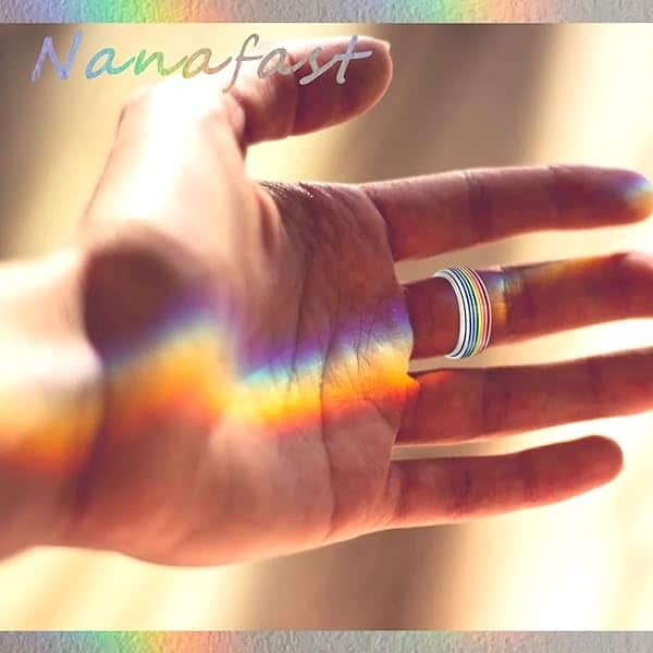 Nanafast Anillo de acero inoxidable de 8 mm con diseño de bandera de arco iris, gays, lesbianas, anillo giratorio para hombres y mujeres Plateado - Image 10
