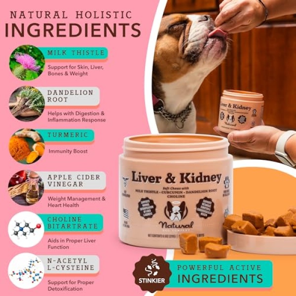 Natural Dog Company | Liver & Kidney | 90 Premios Antioxidantes para el Hígado y Riñón de los Perros. Detox de Sistema digestivo y riñones con Ingredientes Naturales. Controlan el Peso y Apetito. - Image 3