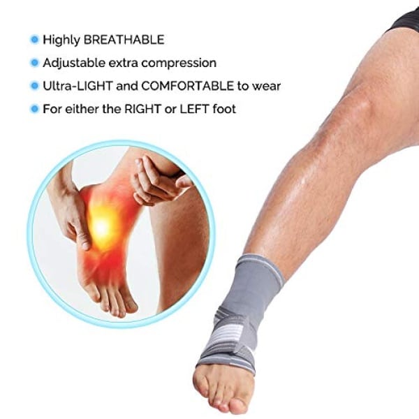 Neotech Care Tobillera (1 unidad) – Tela elástica y transpirable – Correa de compresión ajustable – para hombres, mujeres, jóvenes – pie izquierdo o derecho – Color gris (talla XL) - Image 9