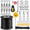 Newleray - Kit de suspensión de cuerda de alambre de acero inoxidable 304 con revestimiento de nailon de 164 pies, incluye suficientes accesorios, manual de uso, colocación humanizada, al aire última