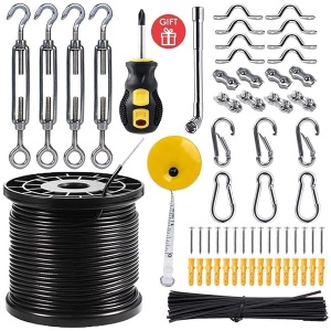 Newleray - Kit de suspensión de cuerda de alambre de acero inoxidable 304 con revestimiento de nailon de 164 pies, incluye suficientes accesorios, manual de uso, colocación humanizada, al aire última