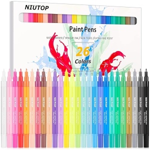 Niutop - Bolígrafos de pintura de 24 colores, punta de nailon extrafina, marcador de pintura acrílica para pintura de roca de piedra, vidrio, madera, adornos de calabaza de Halloween, cerámica,