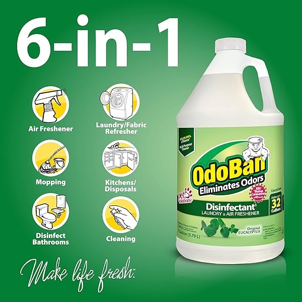 OdoBan Desinfectante y eliminador de olores listos para usar, juego de 3, espray de viaje de 4 onzas, espray de 32 onzas, concentrado de 1 galón, aroma original de eucalipto - Image 6