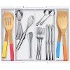 Organizador de cajones de cocina de bambú, organizador expandible, soporte para utensilios y bandeja para cubiertos con 4 compartimentos ajustables, color blanco