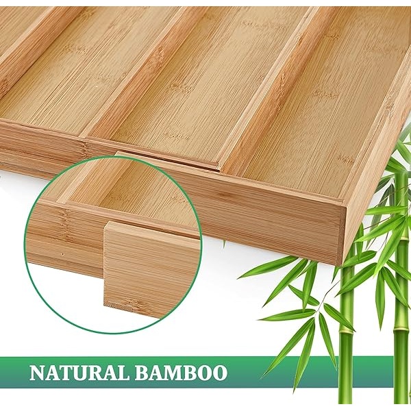 Organizador de cajones expandible de bambú, 5 ranuras para cubiertos para utensilios y cubiertos, organizador de cubiertos en cajón, separadores de cajones de madera para cubiertos, cuchillos en cocina, dormitorio, sala de estar - Image 7