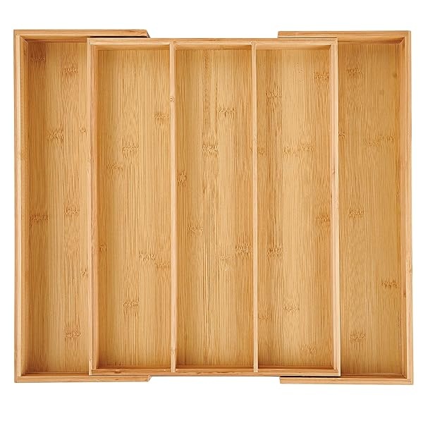 Organizador de cajones expandible de bambú, 5 ranuras para cubiertos para utensilios y cubiertos, organizador de cubiertos en cajón, separadores de cajones de madera para cubiertos, cuchillos en cocina, dormitorio, sala de estar - Image 9