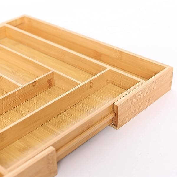 Organizador de cajones y utensilios de cocina ampliable de bambú, bandeja de cubiertos de tamaño perfecto con separadores de cajones para utensilios de cocina y cubiertos (6 – 8 ranuras) - Image 5