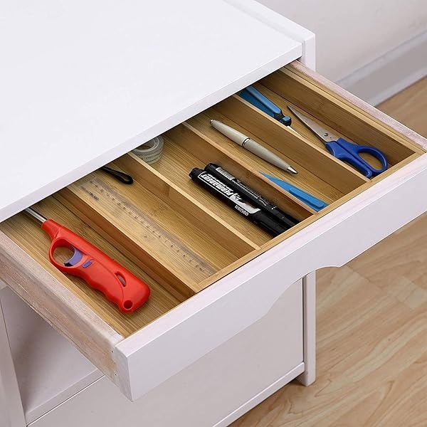 Organizador de cajones y utensilios de cocina ampliable de bambú, bandeja de cubiertos de tamaño perfecto con separadores de cajones para utensilios de cocina y cubiertos (6 – 8 ranuras) - Image 6