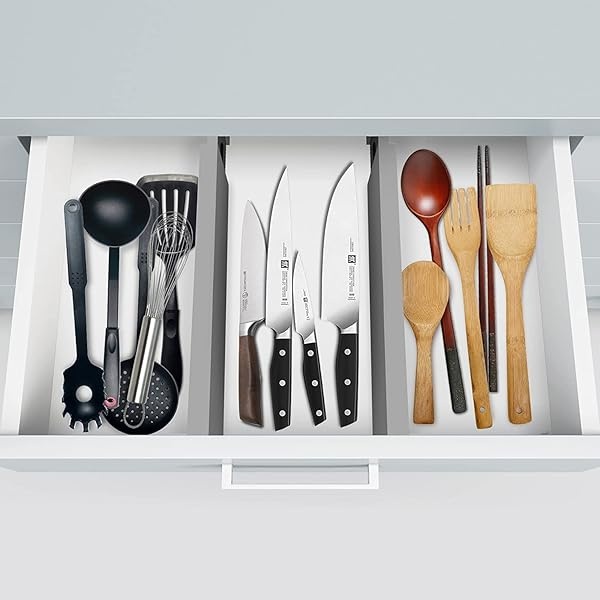 Organizador de separadores de cajones de bambú ajustable – Separadores de utensilios de cocina grandes expandibles para tocador, dormitorio, cajón de bebé, baño, oficina, juego de 6 – 2.6 de alto, 17.5 a 22 pulgadas (gris) - Image 3