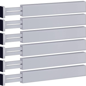 Organizador de separadores de cajones de bambú ajustable – Separadores de utensilios de cocina grandes expandibles para tocador, dormitorio, cajón de bebé, baño, oficina, juego de 6 – 2.6 de alto, 17.5 a 22 pulgadas (gris)