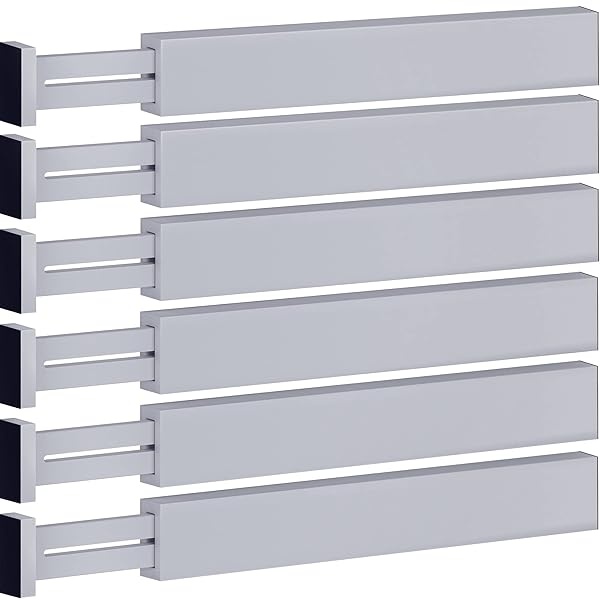 Organizador de separadores de cajones de bambú ajustable – Separadores de utensilios de cocina grandes expandibles para tocador, dormitorio, cajón de bebé, baño, oficina, juego de 6 – 2.6 de alto, 17.5 a 22 pulgadas (gris)