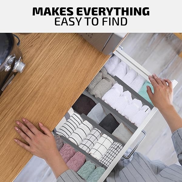 Organizador grande para cajones de cocina, divisores de cajones de bambú expandibles (17.5 a 22 pulgadas), separadores ajustables para cocina, ropa, cambiador, recámara, baño y cajones de computadora, paquete de 4 (gris) - Image 5