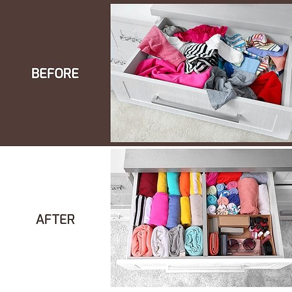 Organizador grande para cajones de cocina, divisores de cajones de bambú expandibles (17.5 a 22 pulgadas), separadores ajustables para cocina, ropa, cambiador, recámara, baño y cajones de computadora, paquete de 4 (gris) - Image 9