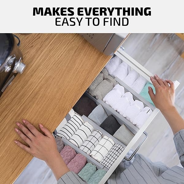 Organizadores de cajones de bambú ajustables, se adapta a cajones estándar de 12.2 pulgadas hasta 17.3 pulgadas, separadores organizadores de cajones de cocina expandibles para utensilios, aparadores, ropa, recámara, baño, 4 unidades, color gris - Image 5