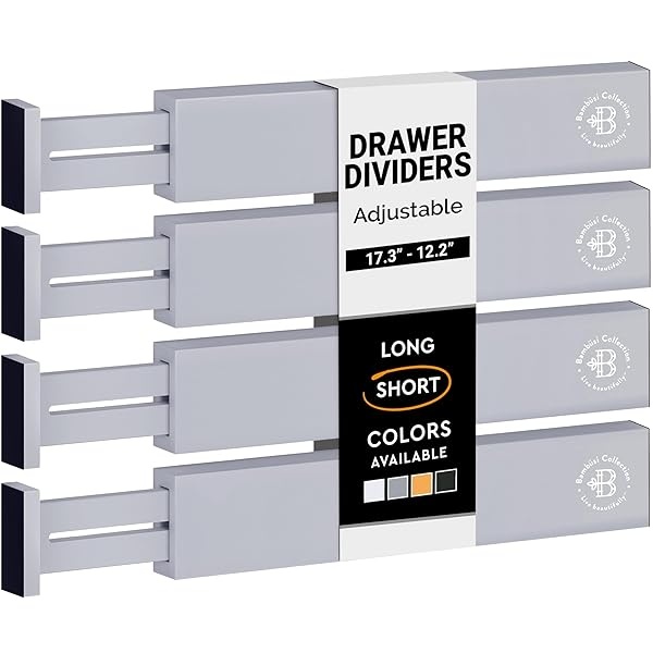 Organizadores de cajones de bambú ajustables, se adapta a cajones estándar de 12.2 pulgadas hasta 17.3 pulgadas, separadores organizadores de cajones de cocina expandibles para utensilios, aparadores, ropa, recámara, baño, 4 unidades, color gris - Image 10