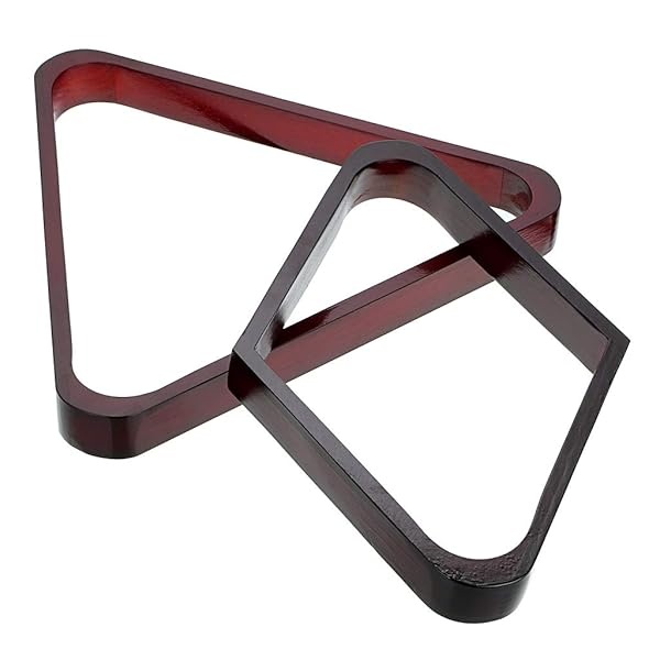 OwnMy - Juego de 2 estantes de madera para billar de madera, diseño clásico de madera maciza de 8 bolas triangulares y 9 bolas de diamante para mesa (rojo) - Image 5