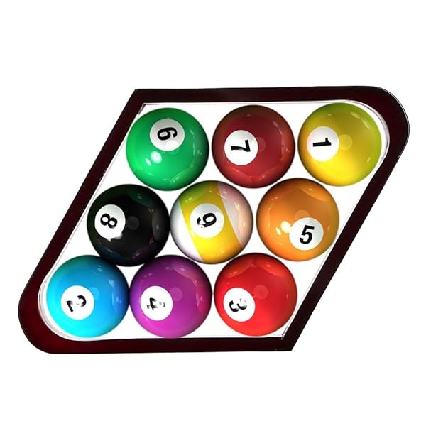 OwnMy - Juego de 2 estantes de madera para billar de madera, diseño clásico de madera maciza de 8 bolas triangulares y 9 bolas de diamante para mesa (rojo) - Image 7