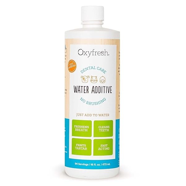 Oxyfresh - Aditivo para el cuidado dental para mascotas - La mejor manera de eliminar el mal aliento del perro y el aliento del gato - Lucha contra el sarro y la placa - tan fácil, solo tienes que añadir al agua. Recomendado por veterinarios. 16 onzas