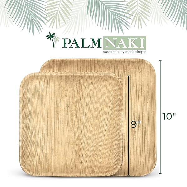 PALM NAKI Platos cuadrados de hojas de palma (40 unidades) – Vajilla desechable, ecológica, de bambú compostables y biodegradables (platos de 9 pulgadas) - Image 4