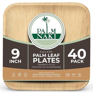 PALM NAKI Platos cuadrados de hojas de palma (40 unidades) – Vajilla desechable, ecológica, de bambú compostables y biodegradables (platos de 9 pulgadas)
