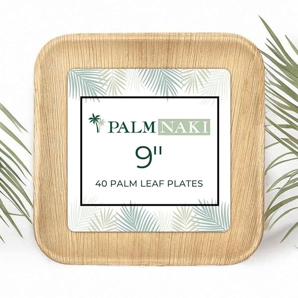 PALM NAKI Platos cuadrados de hojas de palma (40 unidades) – Vajilla desechable, ecológica, de bambú compostables y biodegradables (platos de 9 pulgadas) - Image 7