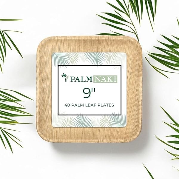 PALM NAKI Platos cuadrados de hojas de palma (40 unidades) – Vajilla desechable, ecológica, de bambú compostables y biodegradables (platos de 9 pulgadas) - Image 8